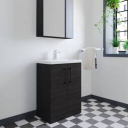 Balterley Bathroom Vanity Basin Unit, Black Handles, 600mm, Wood Black - thumbnail 3
