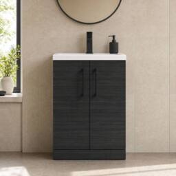 Balterley Bathroom Vanity Basin Unit, Black Handles, 600mm, Wood Black - thumbnail 6