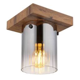 Netlighting Underwood Cylindrical Ceiling Light Wood Look Smoke Glass Shade 1x E27 in Brown