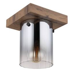 Netlighting Underwood Cylindrical Ceiling Light Wood Look Smoke Glass Shade 1x E27 in Brown - thumbnail 2