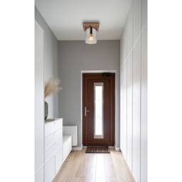 Netlighting Underwood Cylindrical Ceiling Light Wood Look Smoke Glass Shade 1x E27 in Brown - thumbnail 3