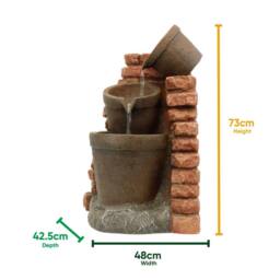 Gardenwize Solar Corner Brick Wall Water Feature With Battery Back Up in Brown - thumbnail 2