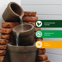 Gardenwize Solar Corner Brick Wall Water Feature With Battery Back Up in Brown - thumbnail 4