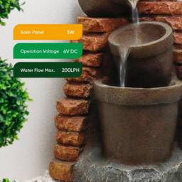 Gardenwize Solar Corner Brick Wall Water Feature With Battery Back Up in Brown - thumbnail 6