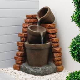 Gardenwize Solar Corner Brick Wall Water Feature With Battery Back Up in Brown - thumbnail 3