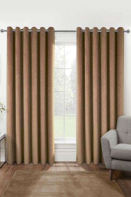 Homescapes Thermal 100% Blackout Velvet Curtains in Beige - Size: 167 cm width x 137 cm drop - image 1