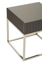 Orsina Grey Hi Gloss Finish Square End Table, Fluted Carved Tabletop With Polished Stainless Steel Frame - thumbnail 5