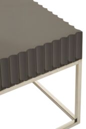 Orsina Grey Hi Gloss Finish Square End Table, Fluted Carved Tabletop With Polished Stainless Steel Frame - thumbnail 4