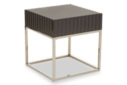 Orsina Grey Hi Gloss Finish Square End Table, Fluted Carved Tabletop With Polished Stainless Steel Frame - thumbnail 2