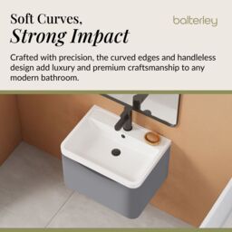 Balterley Wall Hung 1 Drawer Bathroom Vanity Unit & Basin, Satin Grey, 550mm in Grey - thumbnail 6