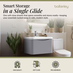 Balterley Wall Hung 1 Drawer Bathroom Vanity Unit & Basin, Satin Grey, 550mm in Grey - thumbnail 2