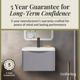 Balterley Wall Hung 1 Drawer Bathroom Vanity Unit & Basin, Satin Grey, 550mm in Grey - thumbnail 4