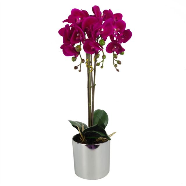 Leaf 52cm Artificial Orchid Large - Dark Pink / Silver - image 1