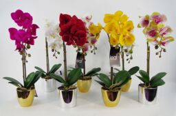 Leaf 52cm Artificial Orchid Large - Dark Pink / Silver - thumbnail 4