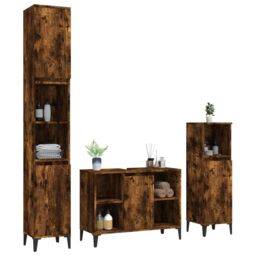 Berkfield Home 3 Piece Bathroom Furniture Set Smoked Oak Engineered Wood in Brown - thumbnail 4