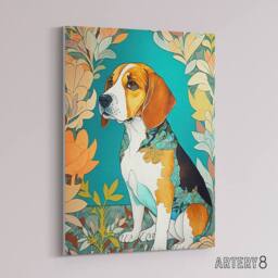 "Artery8 Beagle Dog Modern Art Nouveau Canvas Wall Art Print - Size: W18"" x H24""" - thumbnail 2