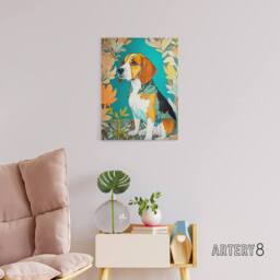 "Artery8 Beagle Dog Modern Art Nouveau Canvas Wall Art Print - Size: W18"" x H24""" - thumbnail 3