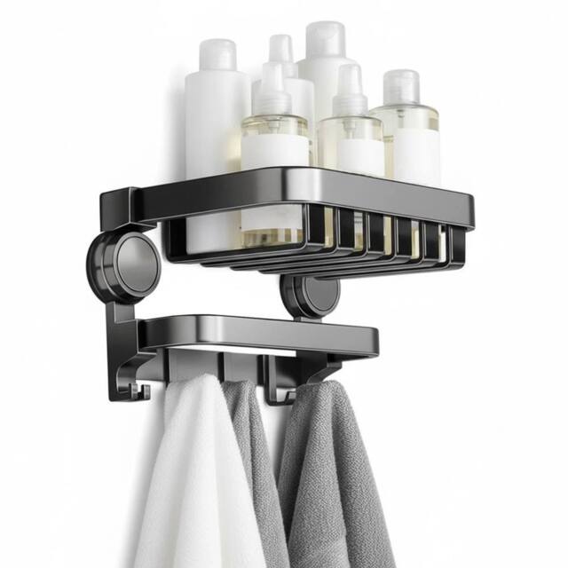 Havendro 40cm Suction Cup Foldable Bathroom Towel Rack in Black - image 1