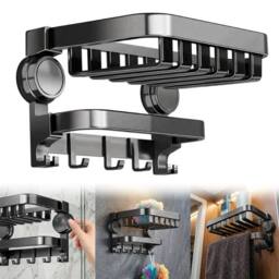 Havendro 40cm Suction Cup Foldable Bathroom Towel Rack in Black - thumbnail 3