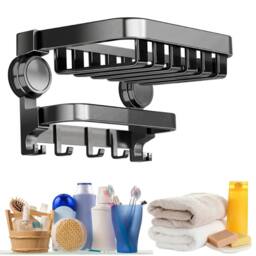Havendro 40cm Suction Cup Foldable Bathroom Towel Rack in Black - thumbnail 4