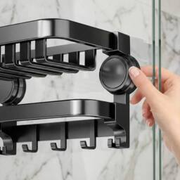 Havendro 40cm Suction Cup Foldable Bathroom Towel Rack in Black - thumbnail 5
