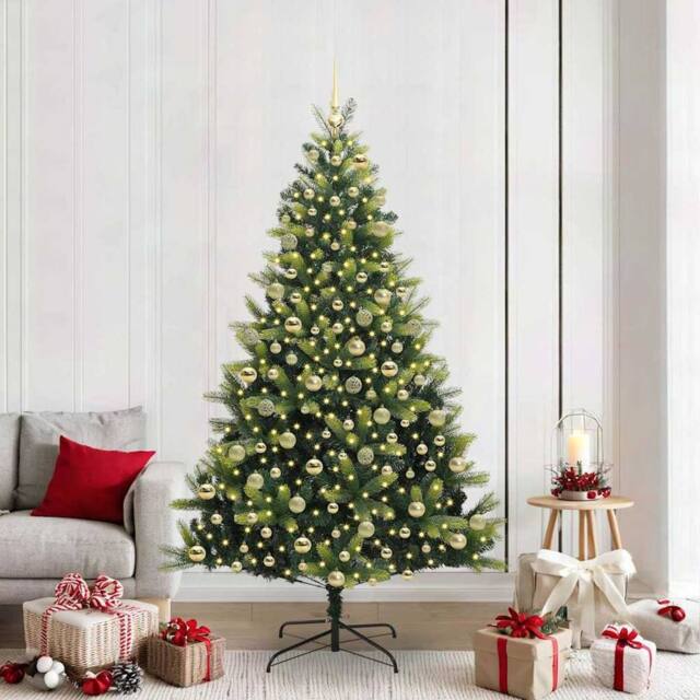 Berkfield Home Artificial Hinged Christmas Tree 300 LEDs Green 210 cm - image 1