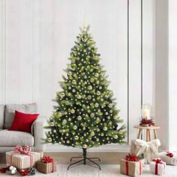 Berkfield Home Artificial Hinged Christmas Tree 300 LEDs Green 210 cm