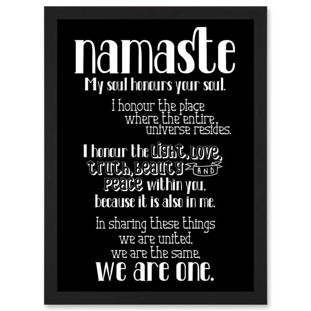 Artery8 Quote Typograph Text Namaste Blackboard Definition Artwork Framed Wall Art Print A4 in Black - image 1