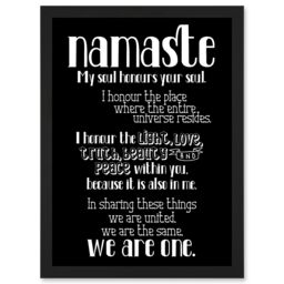 Artery8 Quote Typograph Text Namaste Blackboard Definition Artwork Framed Wall Art Print A4 in Black - thumbnail 1