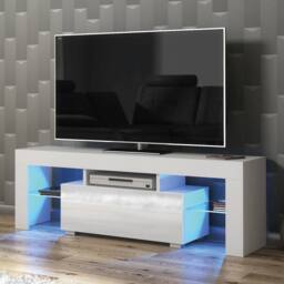 Creative Furniture Floe TV Unit 130cm - White with Gloss Doors & LED Lights - thumbnail 1