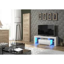 Creative Furniture Floe TV Unit 130cm - White with Gloss Doors & LED Lights - thumbnail 2
