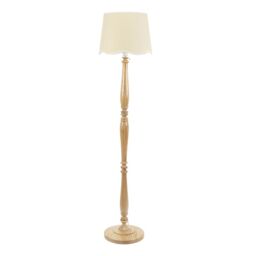 ValueLights Victoria Light Wood Floor Lamp with Linen Scallop Trim Tapered Shade & Bulb in White - thumbnail 2