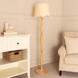 ValueLights Victoria Light Wood Floor Lamp with Linen Scallop Trim Tapered Shade & Bulb in White - thumbnail 4