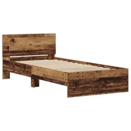 Berkfield Home Bed Frame without Mattress with Headboard Old Wood 75x190 cm in Brown - thumbnail 2