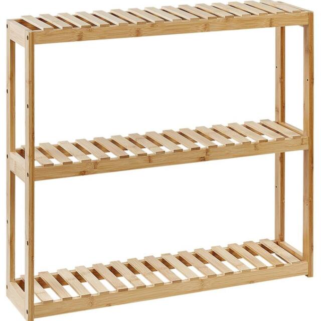 Wyld and Coco Bamboo 3-Shelf Wall Unit Light Brown W60 x D15 x H54cm - image 1