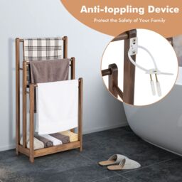 Costway 3-Tier Wooden Towel Rack Freestanding 3 Bars Towel Drying Holder Storage Shelf in Brown - Size: 50 cm x 80 cm - thumbnail 5
