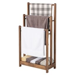 Costway 3-Tier Wooden Towel Rack Freestanding 3 Bars Towel Drying Holder Storage Shelf in Brown - Size: 50 cm x 80 cm - thumbnail 1