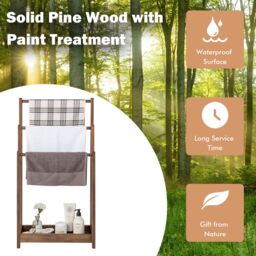 Costway 3-Tier Wooden Towel Rack Freestanding 3 Bars Towel Drying Holder Storage Shelf in Brown - Size: 50 cm x 80 cm - thumbnail 4