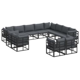 Berkfield Home Garden Sofa Set 12 pcs Black 353 x 283 x 71 cm Aluminium - thumbnail 2