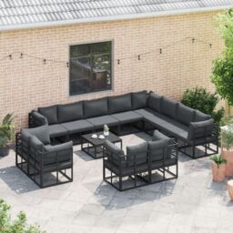 Berkfield Home Garden Sofa Set 12 pcs Black 353 x 283 x 71 cm Aluminium - thumbnail 3
