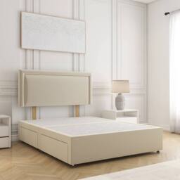 "BSSPOKE Ella Plush Velvet Divan Bed 24""Headboard 2Drawers Footend No Mattress in Cream - Size: King" - thumbnail 1