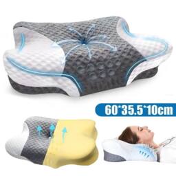 KORVIXA Ergonomic Memory Foam Bed Pillow in Grey - Size: Single