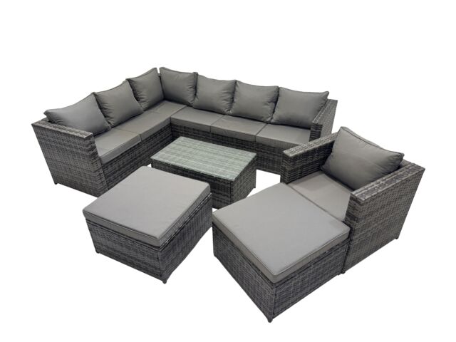 Fimous Outdoor Rattan Garden Furniture Set with 2 Big Stools Dark Grey Mixed - image 1