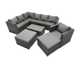 Fimous Outdoor Rattan Garden Furniture Set with 2 Big Stools Dark Grey Mixed - thumbnail 1