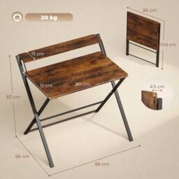 HOMCOM Folding Desk with 2-Tier Shelf for Home Office in Brown - thumbnail 3