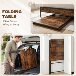 HOMCOM Folding Desk with 2-Tier Shelf for Home Office in Brown - thumbnail 4