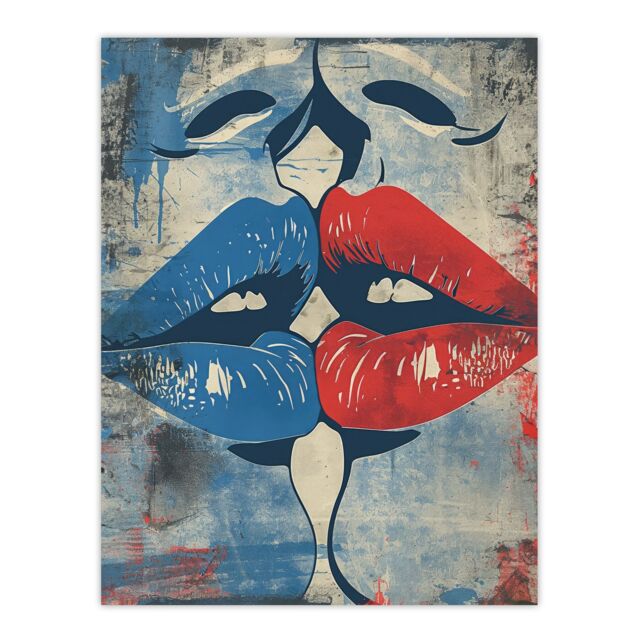 "Artery8 Wall Art Print Pop Art Kiss Cartoon Pride LGBT Red Blue Love Poster - Size: W18"" x H24""" - image 1
