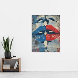 "Artery8 Wall Art Print Pop Art Kiss Cartoon Pride LGBT Red Blue Love Poster - Size: W18"" x H24""" - thumbnail 4