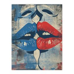 "Artery8 Wall Art Print Pop Art Kiss Cartoon Pride LGBT Red Blue Love Poster - Size: W18"" x H24""" - thumbnail 1