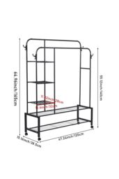 H&O Direct Metal Double-Rod Clothes Rack with Shelves & Wheels in Black - thumbnail 3